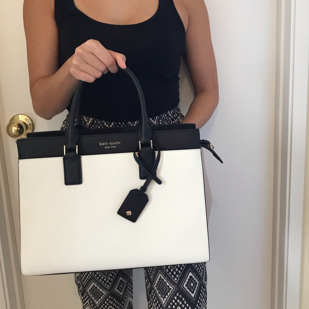 KATE SPADE LARGE SATCHEL BAG BEIGE BLACK CROSSBODY - Picture 8 of 8